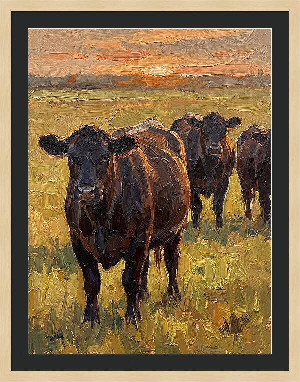 Angus Cattle At Sunset