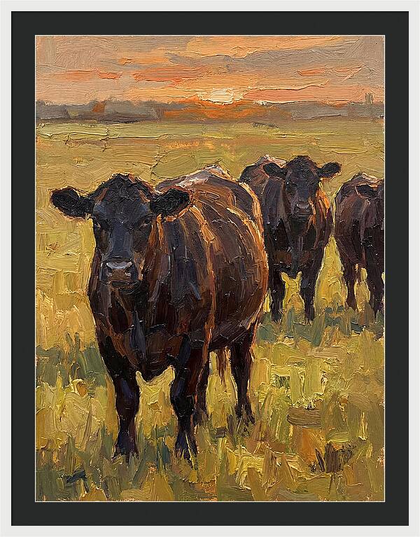 Angus Cattle At Sunset