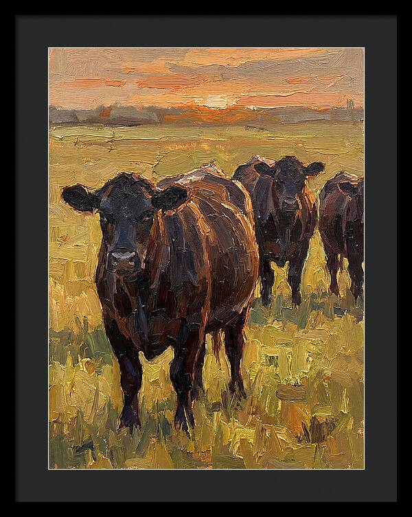 Angus Cattle At Sunset