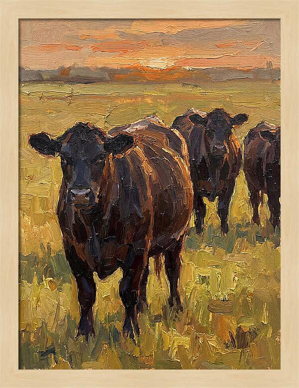 Angus Cattle At Sunset