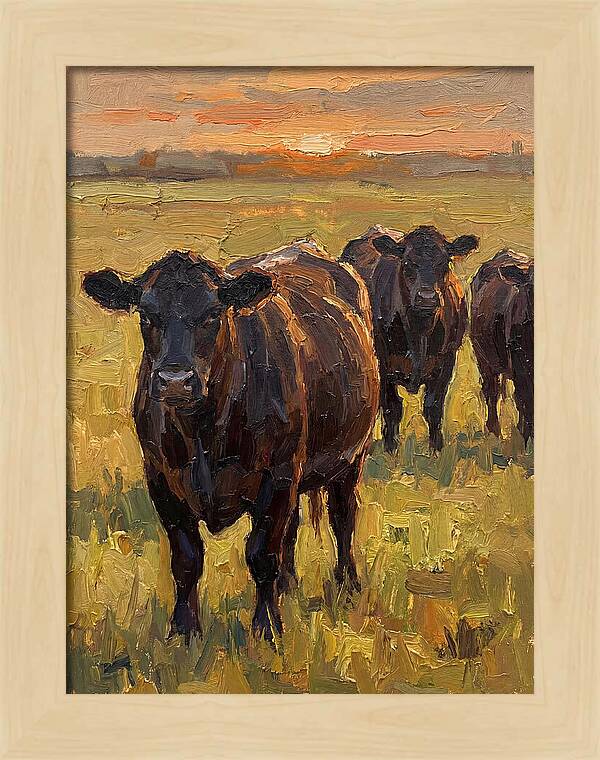 Angus Cattle At Sunset
