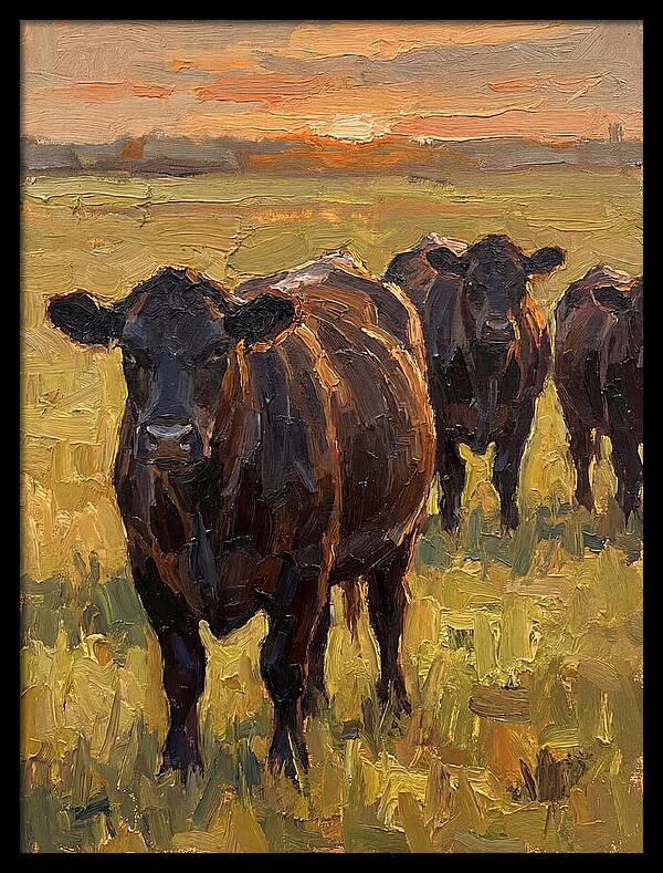 Angus Cattle At Sunset
