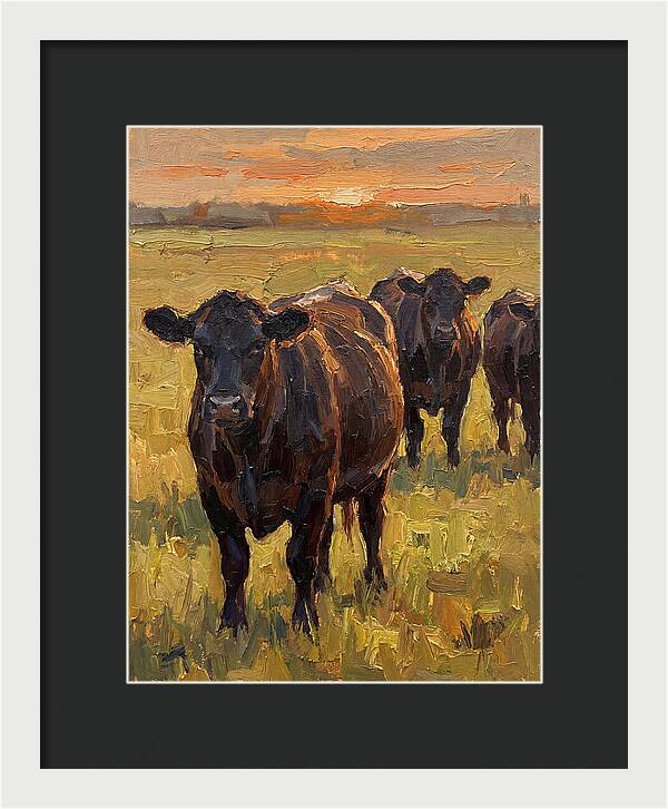 Angus Cattle At Sunset