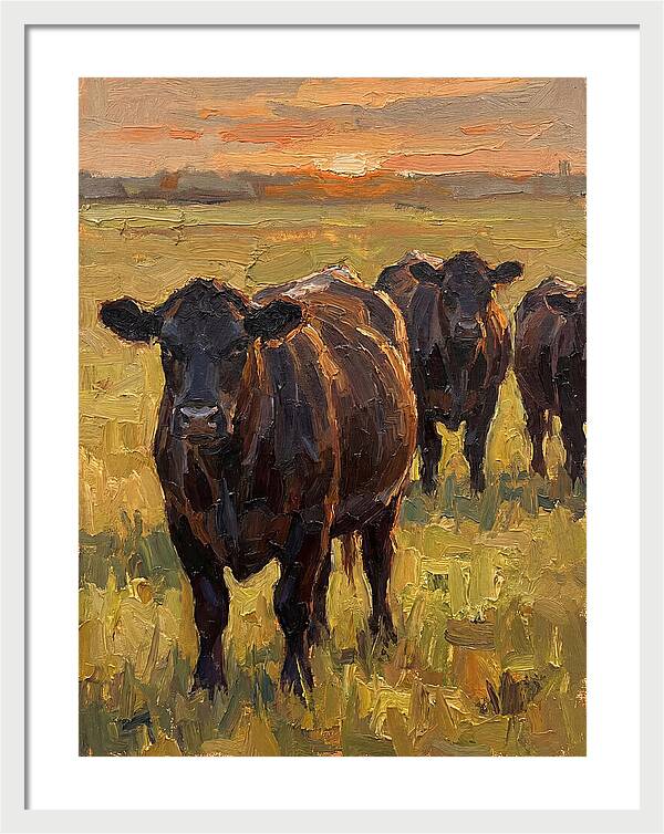 Angus Cattle At Sunset