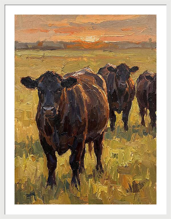Angus Cattle At Sunset