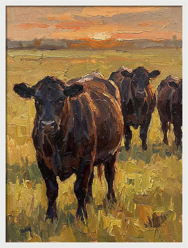 Angus Cattle At Sunset