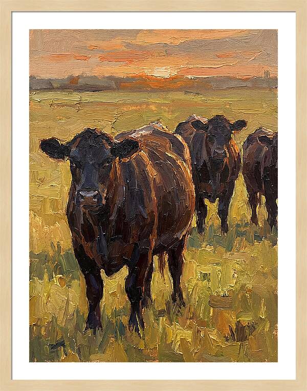 Angus Cattle At Sunset