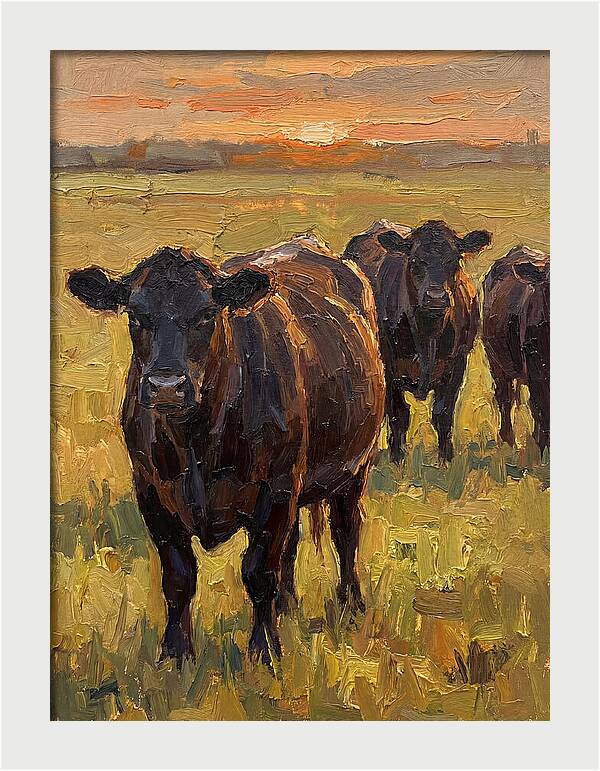 Angus Cattle At Sunset