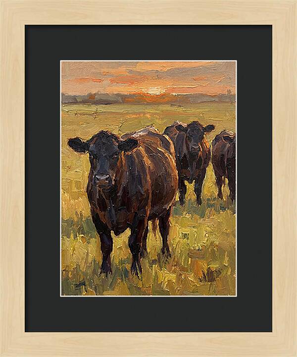 Angus Cattle At Sunset
