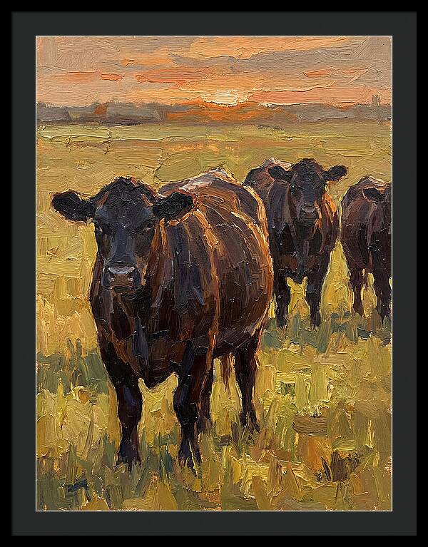 Angus Cattle At Sunset