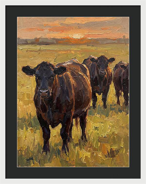 Angus Cattle At Sunset