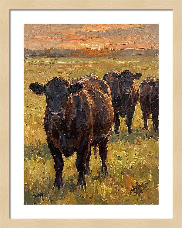 Angus Cattle At Sunset