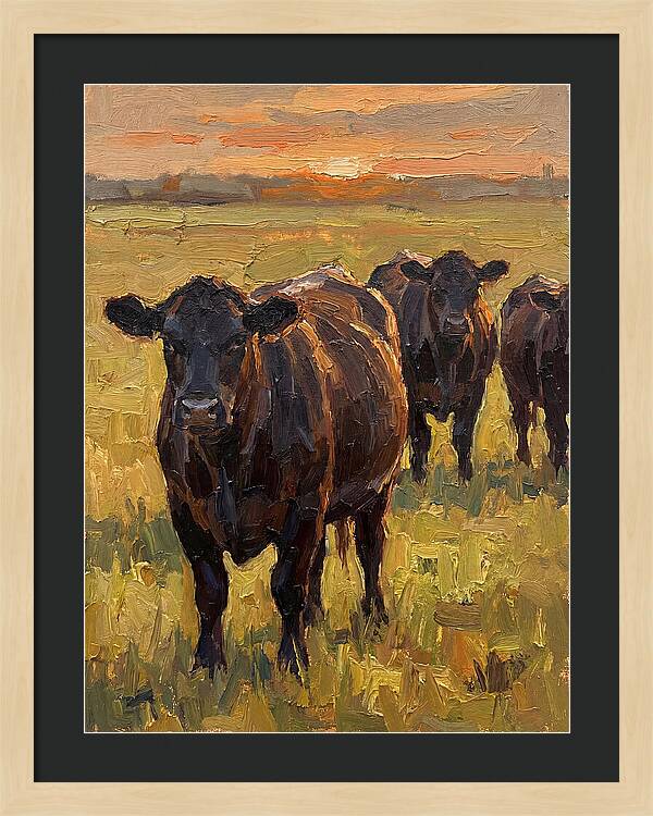 Angus Cattle At Sunset