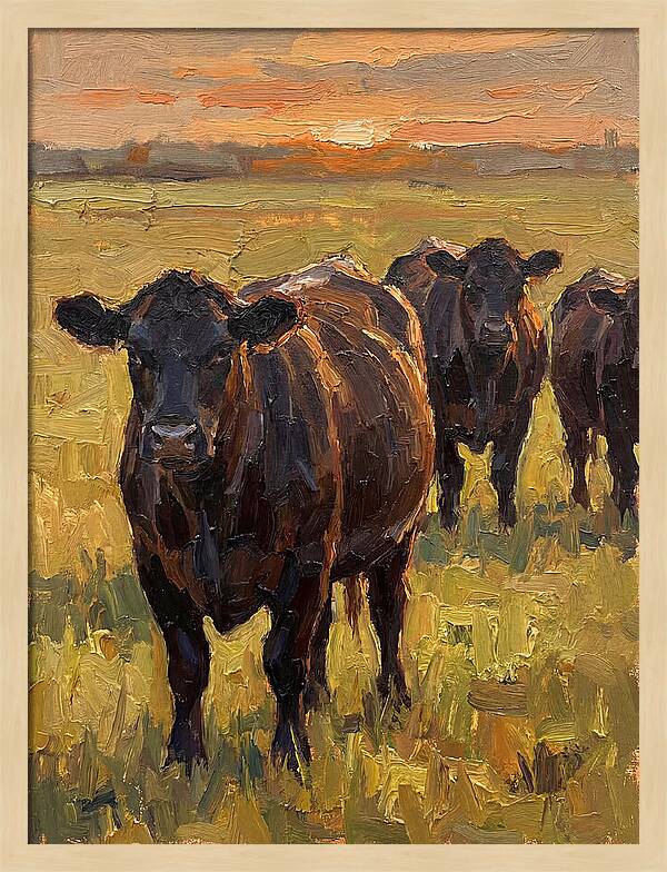 Angus Cattle At Sunset