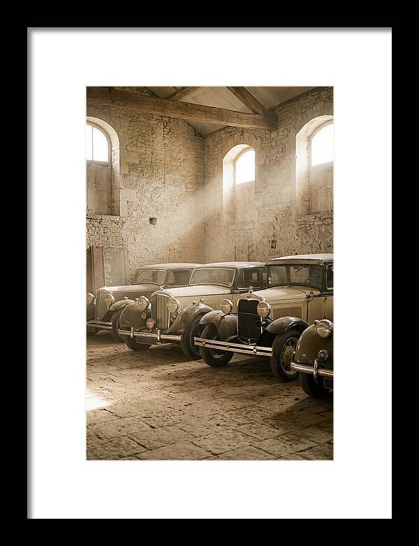 Antique Cars In Sunlit Garage