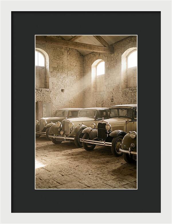 Antique Cars In Sunlit Garage