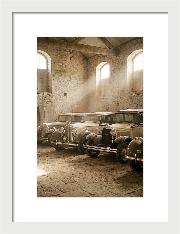 Antique Cars In Sunlit Garage