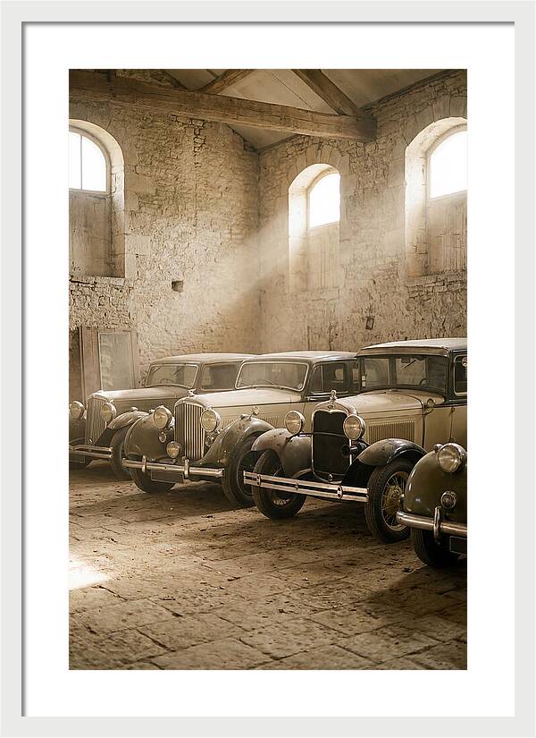 Antique Cars In Sunlit Garage