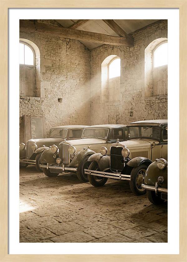 Antique Cars In Sunlit Garage