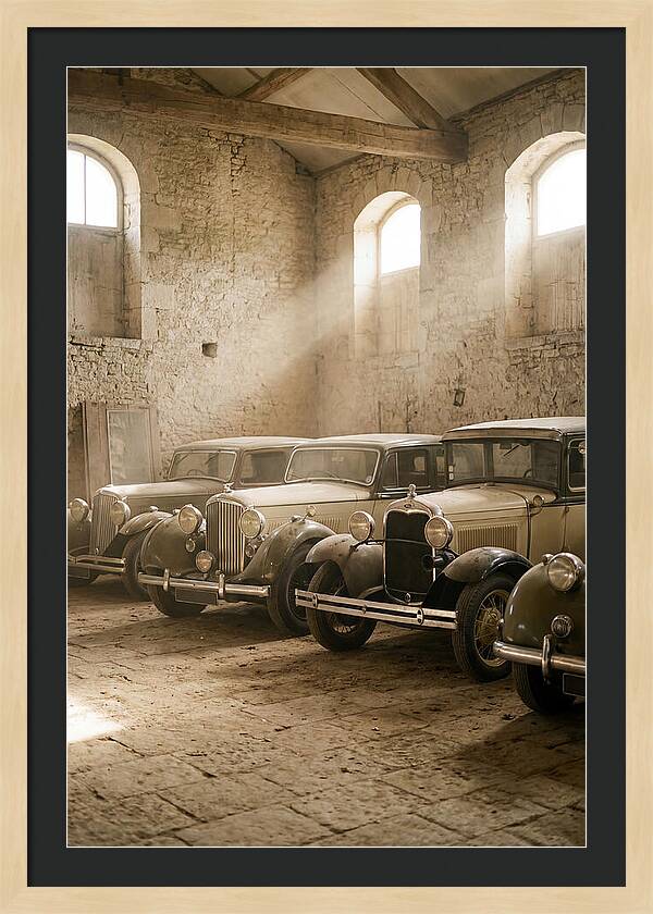 Antique Cars In Sunlit Garage