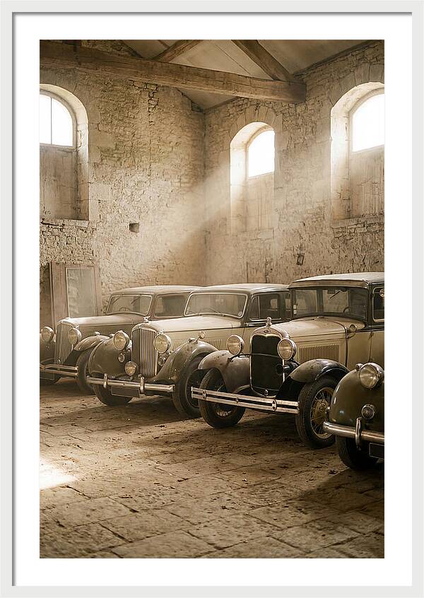 Antique Cars In Sunlit Garage