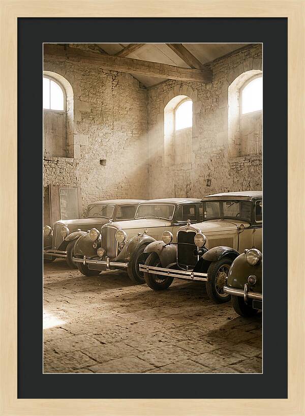 Antique Cars In Sunlit Garage