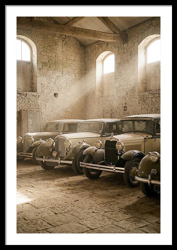 Antique Cars In Sunlit Garage
