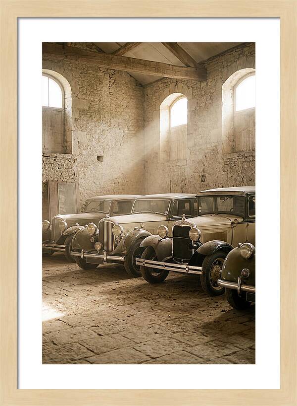 Antique Cars In Sunlit Garage