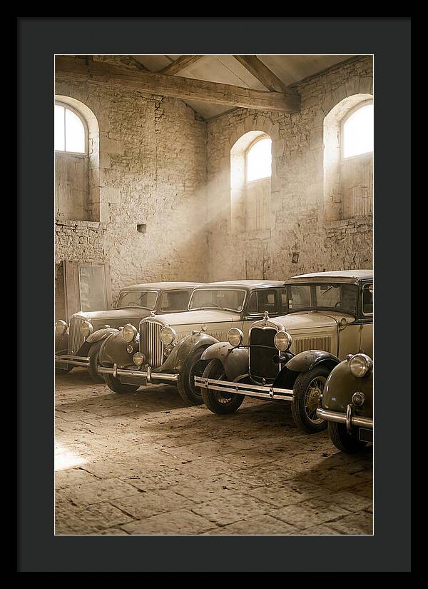 Antique Cars In Sunlit Garage