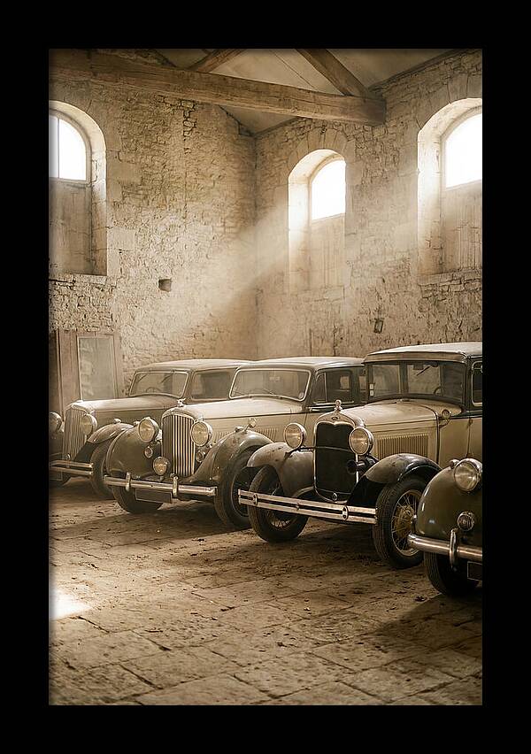 Antique Cars In Sunlit Garage