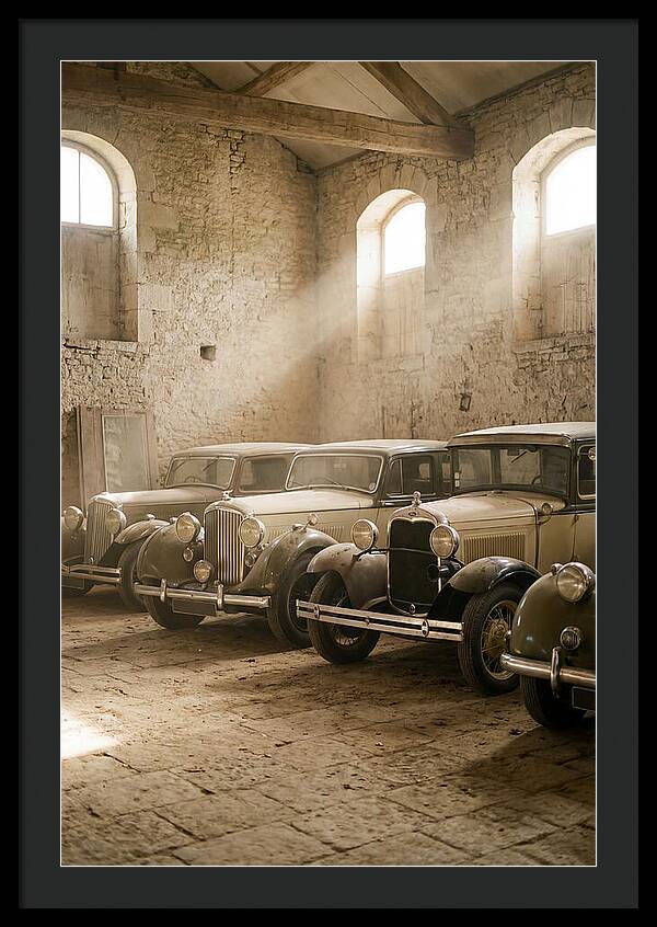 Antique Cars In Sunlit Garage