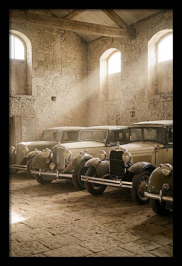 Antique Cars In Sunlit Garage