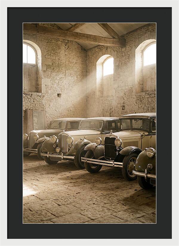 Antique Cars In Sunlit Garage