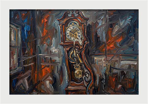 Antique Clock In Expressionist Style