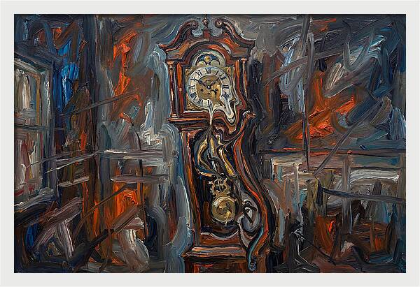 Antique Clock In Expressionist Style