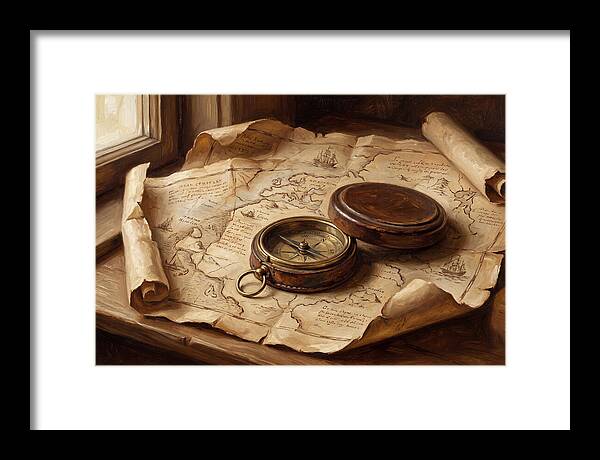 Antique Compass On Old Map