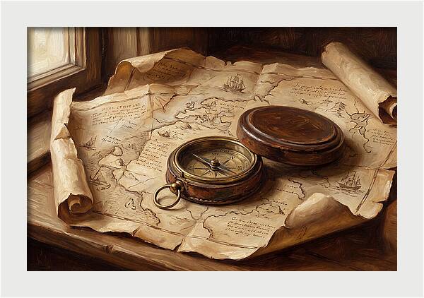 Antique Compass On Old Map