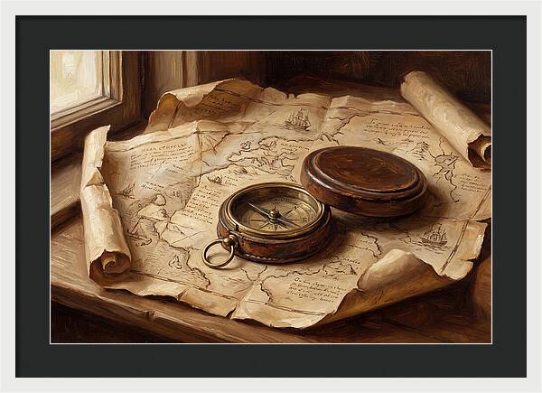 Antique Compass On Old Map