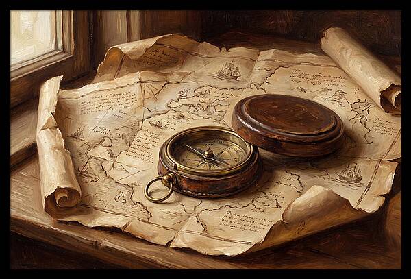 Antique Compass On Old Map