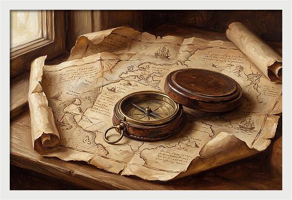 Antique Compass On Old Map
