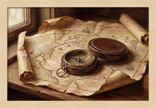 Antique Compass On Old Map