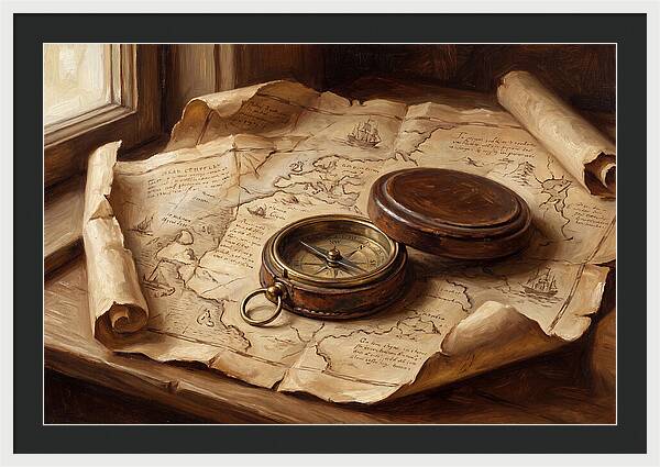 Antique Compass On Old Map