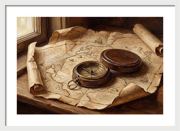 Antique Compass On Old Map