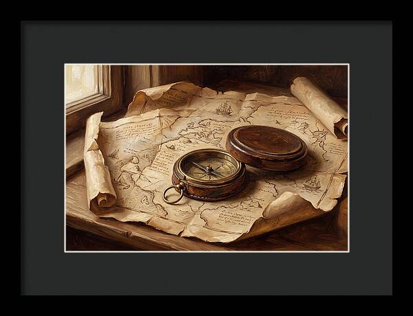 Antique Compass On Old Map