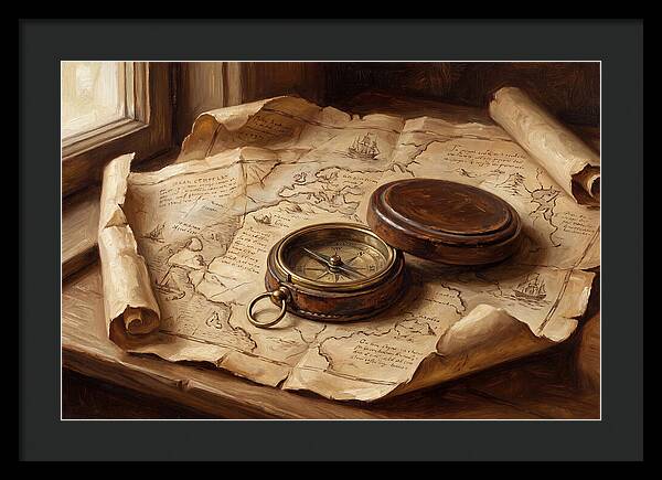 Antique Compass On Old Map