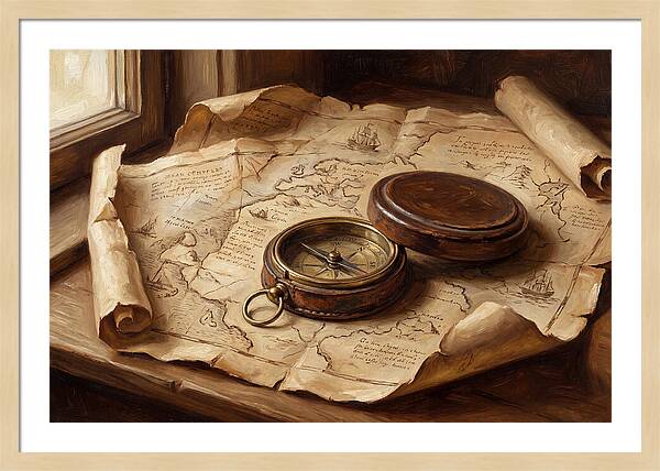 Antique Compass On Old Map