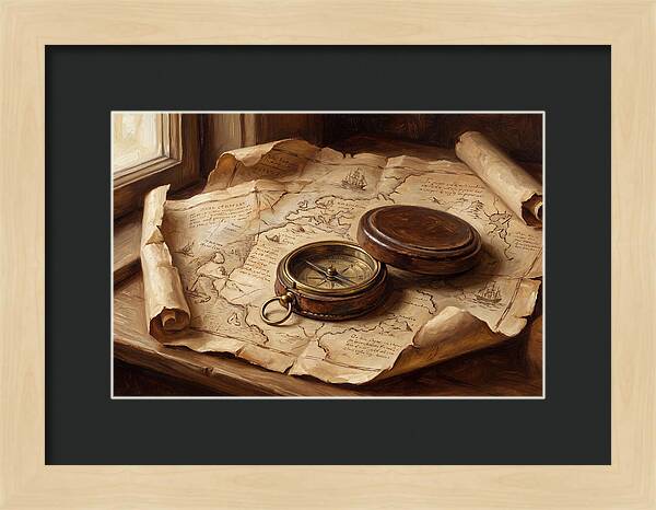 Antique Compass On Old Map