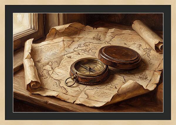 Antique Compass On Old Map