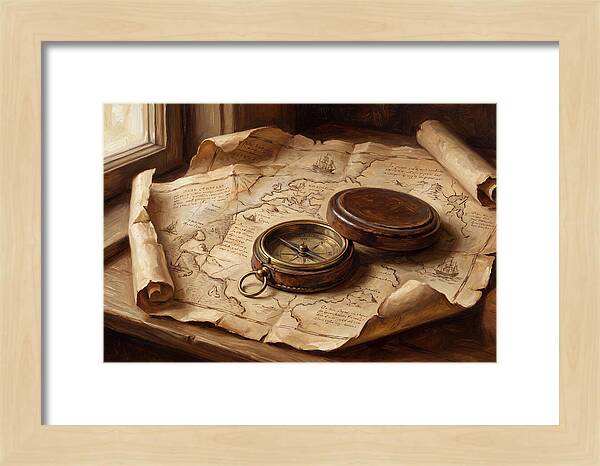Antique Compass On Old Map