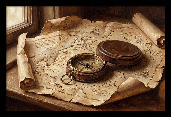 Antique Compass On Old Map